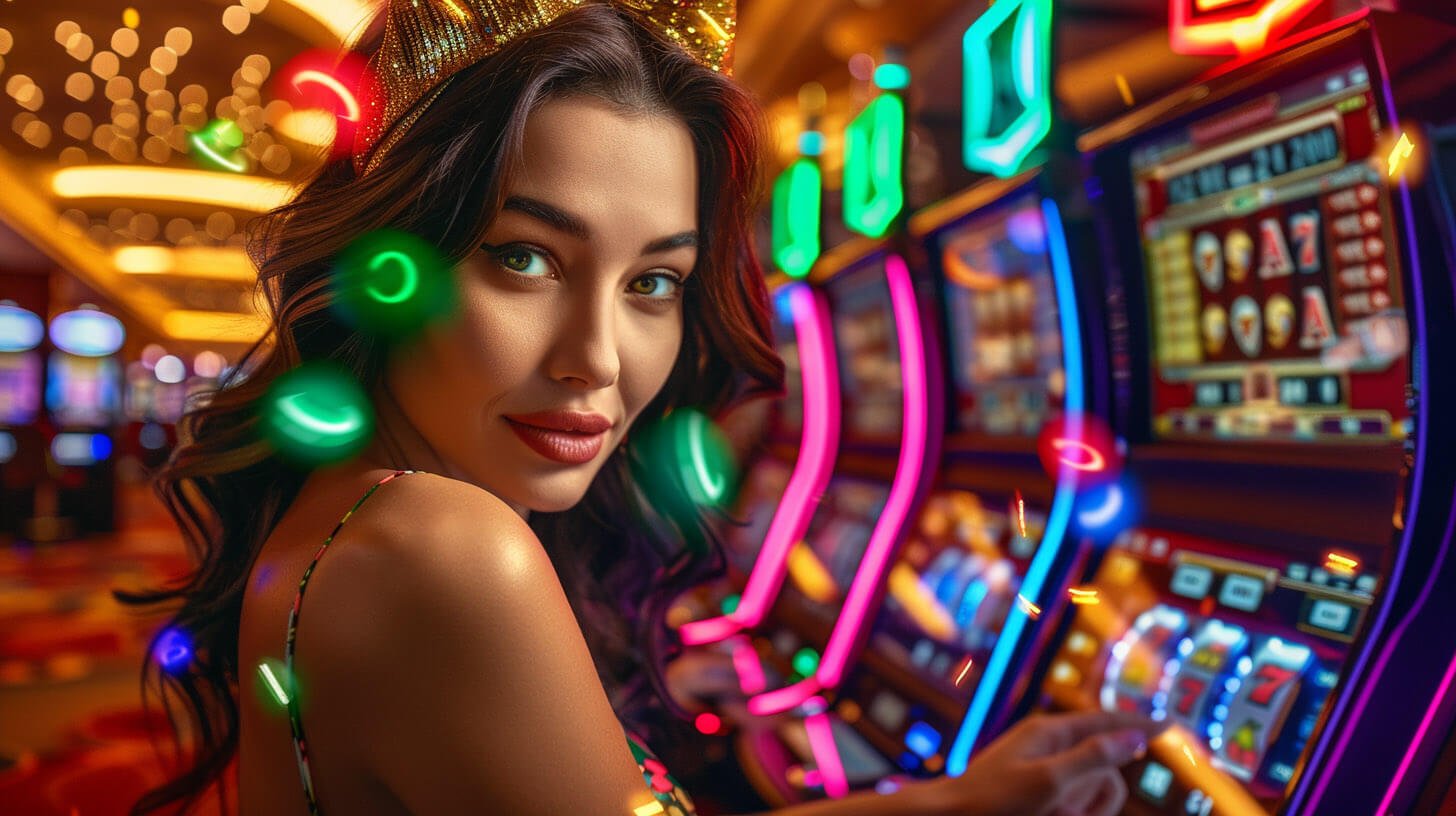 Dealer kasino live dengan kartu dan roda roulette di studio yang modern dan terang